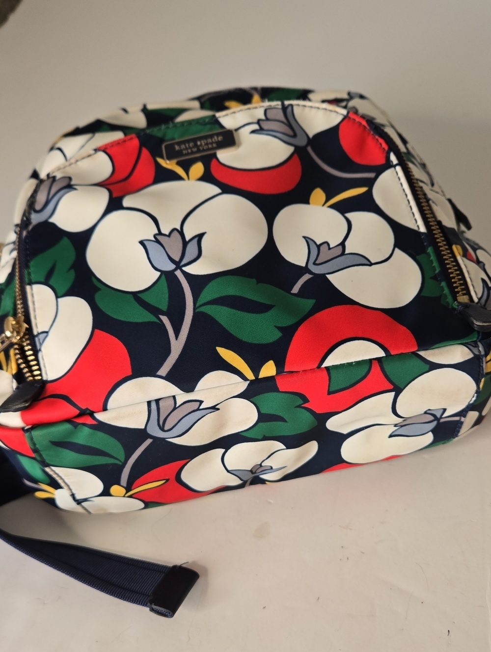 Kate Spade Floral Mini Backpack in Navy, White, Red & Green - Picture 6 of 16